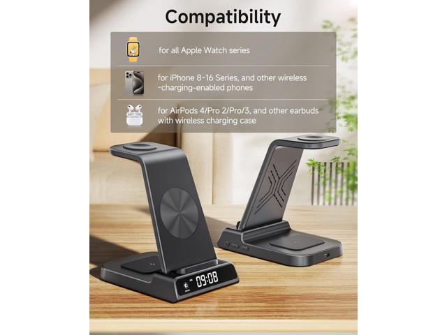 Wireless Charger for iPhone 16, 3 in 1 Charging Station for Apple Watch Watch 10/9/8/7/6/5, Ultra 2/Ultra, for iPhone 16/15/14/13/12/11/X Series,...