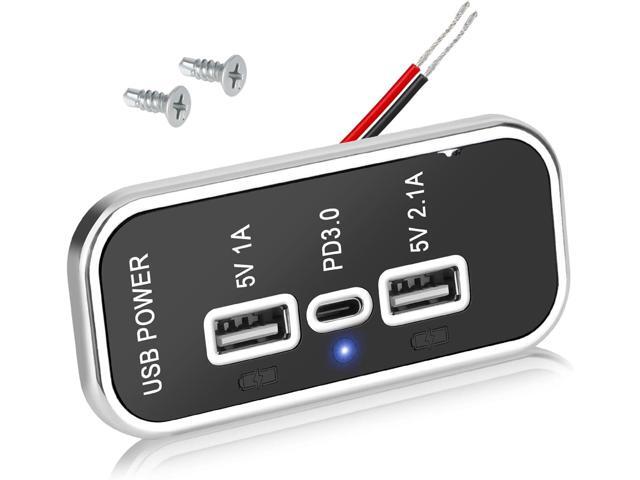 Linkstyle 3 Ports 12V USB Outlet, 3.1A Dual USB A Port & PD3.0 USB C Port Charger Socket, Blue Light, for Car Marine Truck