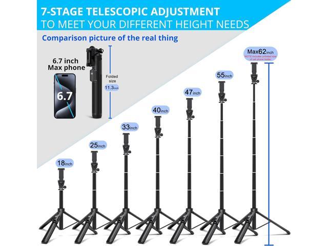 BZE 62 inches Extendable Selfie Stick Tripod with Wireless Remote & Phone Holder, Portable Aluminum Alloy 3 in 1 Stand for Group Photos, Vlogging &...