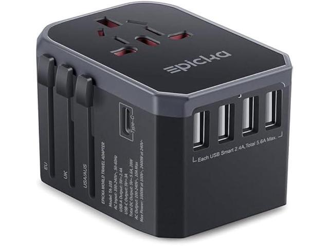 EPICKA Universal Travel Adapter, European Travel Plug Adapter - International Power Adapter Worldwide Charger with USB-C & 4 USB Ports, Travel...