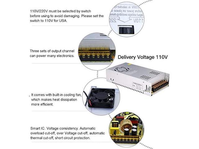 DC 12V 30A Power Supply 360W Universal Regulated Switching AC to DC Converter AC110V/220V (SMPS) Transformer Driver Adapter for LED Strip Light,...