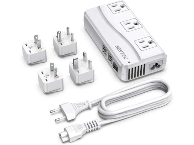 BESTEK Universal Travel Adapter 100-220V to 110V Voltage Converter 250W with 6A 4-Port USB Charging 3 AC Sockets and EU/UK/AU/US/India Worldwide... BESTEK Universal Travel Adapter 100-220V to 110V Voltage Converter 250W with 6A 4-Port USB Charging 3 AC Sockets and EU/UK/AU/US/India Worldwide...