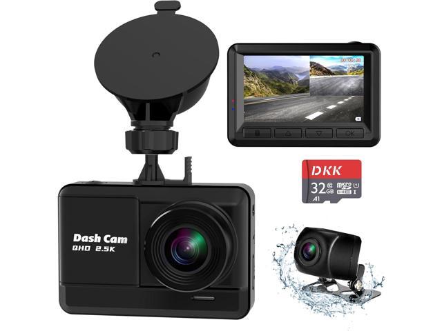 Dash Cam Front and Rear, 2.5K+1080P Dual Dash Camera for Cars with 32GB SD Card, 2.45 inch IPS Screen, 2 Mounting Ways, Night Vision, WDR, Accident.