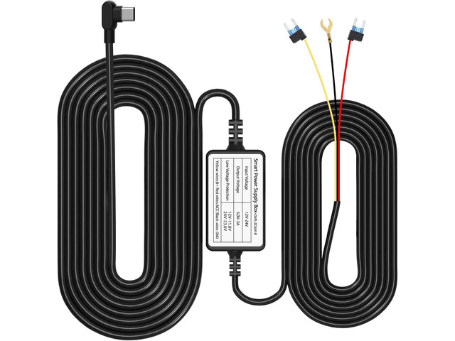 Type C Dash Camera Hardwire Kit, USB-C Hardwire Kit for Dash Cam Converts 12V-24V to 5V/3A Car Dashcam Charger Cable Kit, Low Voltage Protection...