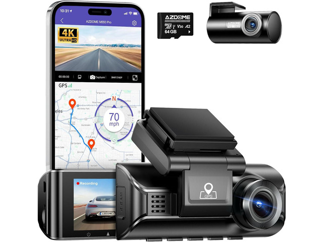 AZDOME M550 Pro 4K Dash Cam Front and Rear, Free 64GB Card, 5GHz Wi-Fi GPS Car Camera, 3.18'' IPS Screen Dashcam, APP Control 150° Wide Angle, WDR...