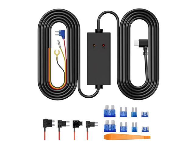 11.5ft Type-C Dash Cam Hardwire Kit (V5F), 12V-24V to 5V 3A Car Dashboard Cam Charger Power Cable with 4 Fuse Taps, Low Voltage Protection for...
