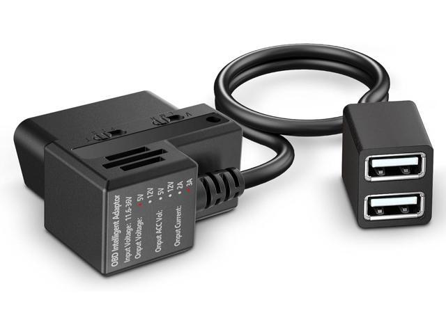 OBD Constant Power Cable for Dash Camera,Compatible with Garmin Dash Cam,OBDII Adapter Cable with Dual USB Interfaces,24 Hours Surveillance/Acc...
