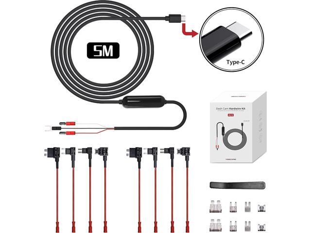 Dash Cam Hardwire Kit, 16.4ft/5M Type C USB Hardwire Kit 12V-24V to 5V with Low Voltage Protection Car Dash Camera Charger Power Cord, Enables...