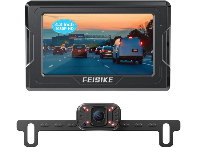 FEISIKE Backup Camera, 1080P IR Night Vision with Monitor, Easy Setup Plug-Play Rear View Camera, 150 Degrees Wide Angle, IP68 Waterproof, 4.3'...