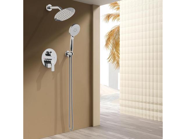 Shower Faucet Set 8IN Brass Rough-In Valve Body Trim Kit Rainfall Included Handle Accessories Complete 2 Functions with Rain Head and Handheld...