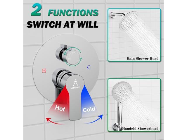Shower Faucet Set 8IN Brass Rough-In Valve Body Trim Kit Rainfall Included Handle Accessories Complete 2 Functions with Rain Head and Handheld...