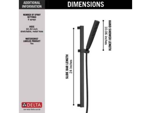 Delta Faucet Single-Spray H2Okinetic Slide Bar Hand Held Shower with Hose, Black Handheld Shower Head, Slide Bar Hand Shower, Handheld Shower,...