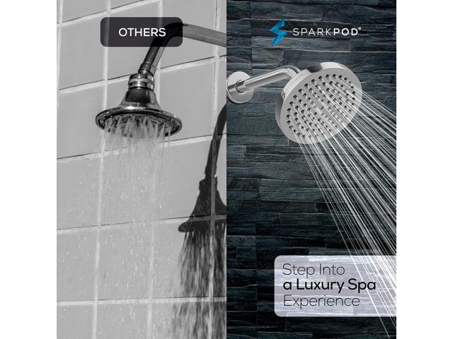 SparkPod 6' High Pressure Rain Shower Head with 9' Shower Arm - High Pressure Rain - Luxury Modern Look - Rainfall Experience - No Hassle Tool-less...