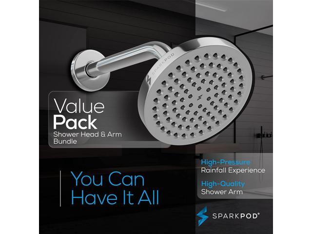 SparkPod 6' High Pressure Rain Shower Head with 9' Shower Arm - High Pressure Rain - Luxury Modern Look - Rainfall Experience - No Hassle Tool-less...