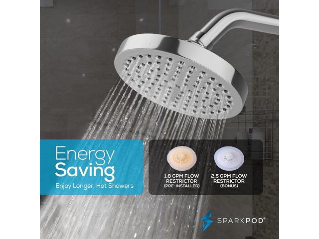 SparkPod 6' High Pressure Rain Shower Head with 9' Shower Arm - High Pressure Rain - Luxury Modern Look - Rainfall Experience - No Hassle Tool-less...