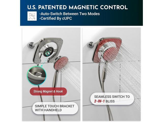 PRIMSOPH Shower Head Handheld Spray Combo 10 Mode Spray Settings Magnetic 2-in-1 High Pressure Dual Showerhead Auto-Switch Square Combination,...