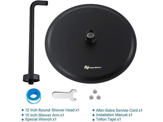 NearMoon Round Rain Shower Head With Extension Arm, Large Stainless Steel Rainfall Shower-Waterfall Full Body Coverage (12 Inch, Matte Black)