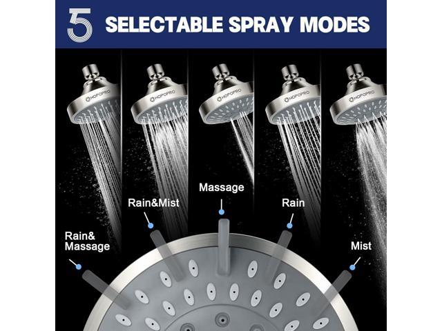 HOPOPRO 5-Mode High Pressure Shower Head - The Washington Post, NBC News, Today TV Show Recommended - High Flow Fixed Showerheads (4 Inch Brushed...