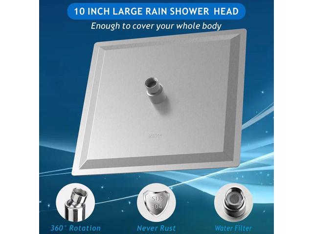 Voolan All Metal Shower Head with Extension Arm, Stainless Steel Waterfall Rainfall Showerheads, High Flow Bathroom Square Rain Shower Head (10...