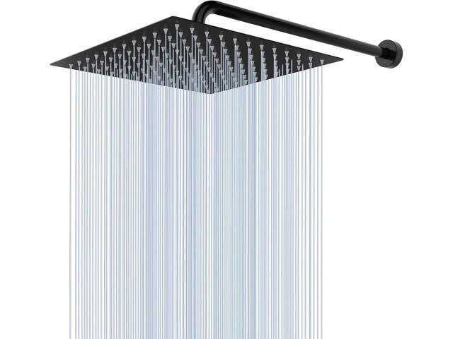 Voolan All Metal Shower Head with Extension Arm, Stainless Steel Waterfall Rainfall Showerhead, High Flow Bathroom Square Large Rain Shower Head.