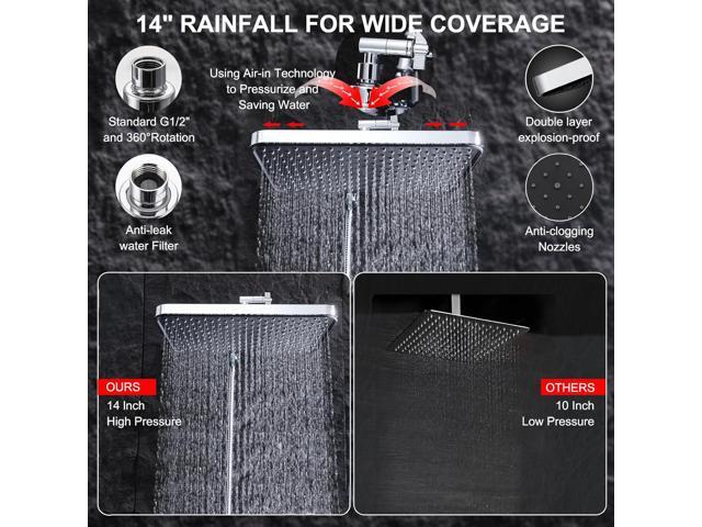 14''Rainfall Shower Head with Handheld-11Modes Hand held with Power Jets, Adjustable Rain Showerhead,Double Shower heads High...