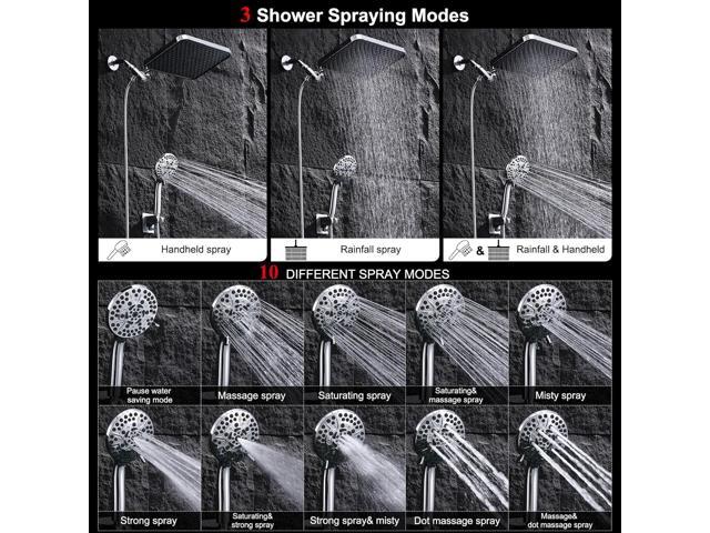 Rain Shower Heads with Handheld Spray Combo, 14' High Pressure Rainfall Showerhead with 10 Modes Shower Water Sprayer with Long Hose, Adjustable...