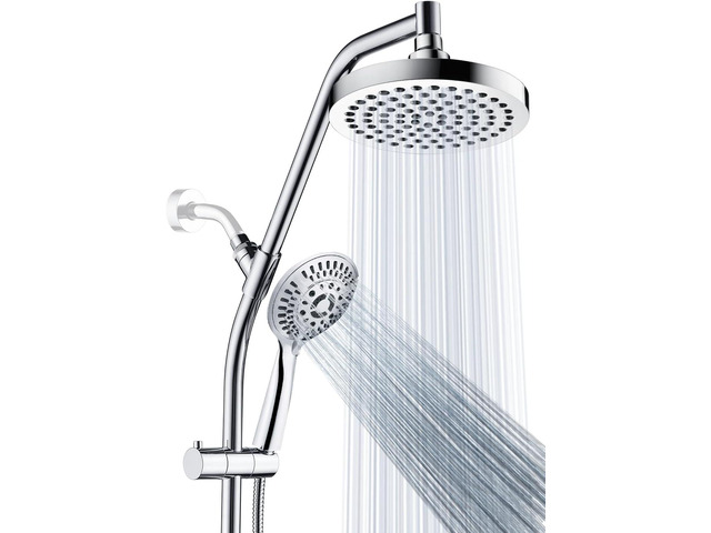 BRIGHT SHOWERS Rain Shower Head Combo with Solid Brass Slide Bar & Diverter, Dual High Pressure Shower Heads with 5-Setting Handheld, Adjustable...