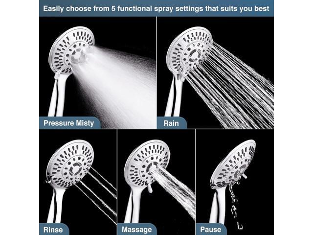 BRIGHT SHOWERS Stainless Steel Grab Bar Set Includes Handheld Shower Head with Extra Long Hose, Shower Head and Hose Chrome Plated
