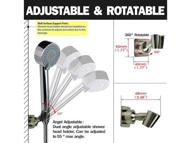Shower Head Holder All Metal Handheld Shower Wand Bracket Adhesive Shower Wall Mount Holder Brass Shower Spray Holder Brushed Nickel, Drill Free...