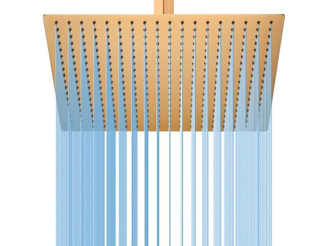 Rainfall Shower Head in Gold, BSTIIU Extra Large 16 Inch Square Ceiling Mount Shower Head, High Pressure Ultra Thin Top Rain Shower Heads, Brushed...