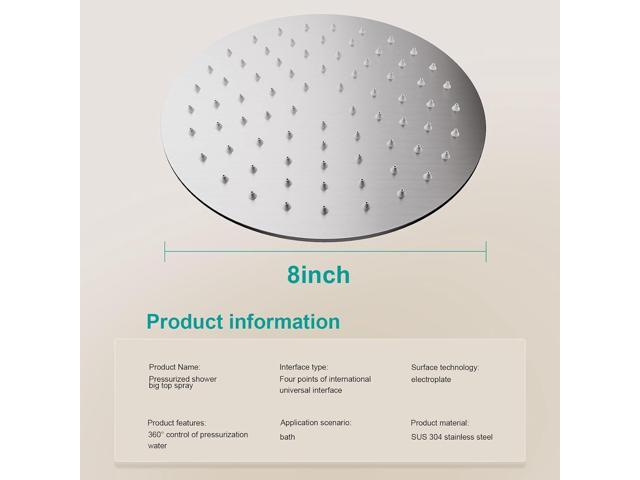 All Metal Rain Shower Head - Heavy Duty Stainless Steel, Easy Install, High Water Flow, Ultra-Thin Modern Design for Bathroom (Brushed Nickel, 8)