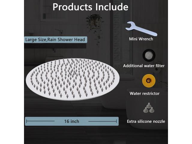 Rain Shower Head, Katezon High Flow Rainfall Showerhead Stainless Steel, Bathroom Waterfall Shower Universal Wall Ceiling Mount (16'', Chrome)