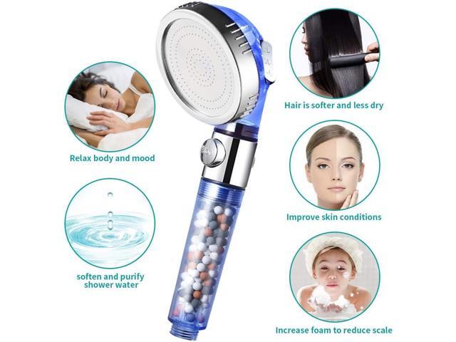MIAOHUI Blue Zenbody Shower Head with Filter Beads, 3 Modes Shower Envy Showerhead with On Off Switch, Handheld Eco Water Spa Shower Head with...