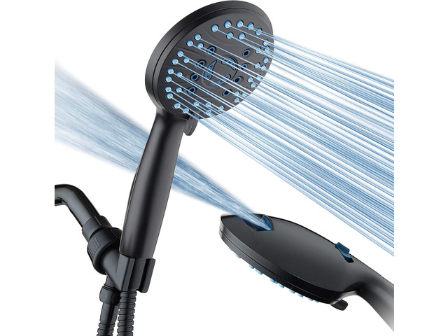 AquaCare High Pressure 8-mode Handheld Shower Head - Anti-clog Nozzles, Built-in Power Wash to Clean Tub, Tile & Pets, Extra Long 6 ft. Stainless...