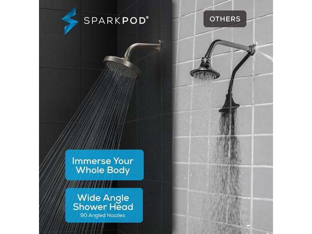SparkPod Shower Head - High Pressure Rain - Premium Quality Luxury Design - 1-Min Install - Easy Clean Adjustable Replacement for Your Bathroom...