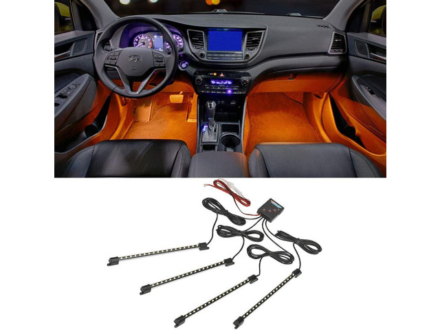 LEDGlow 4pc Orange LED Interior Footwell Underdash Neon Lighting Kit for Cars & Trucks - 7 Unique Patterns - Music Mode - 8 Brightness Levels -...