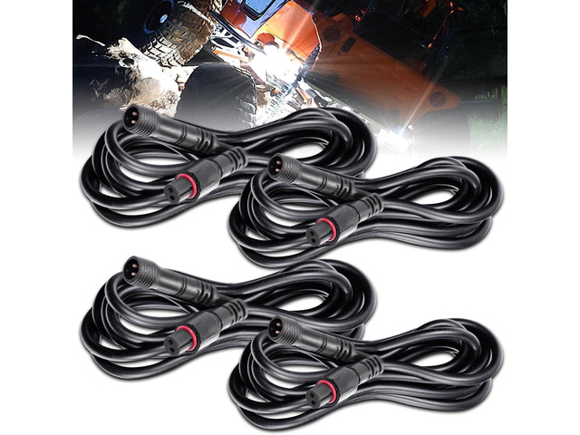 LEDMIRCY LED Rock Lights Extension Cable Wire Cord 2Pin Waterproof 4PCS 5ft 22AWG with Male to Female Connectors 11mm Nut Size for Wheel Lights...
