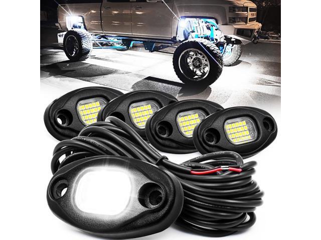 Rock Lights for Trucks & Off-Road Vehicles - 15ft Cables, IP68 Waterproof, Aircraft Aluminum, 6000K Pure White Lights Universal Fit for Jeep, RV,.