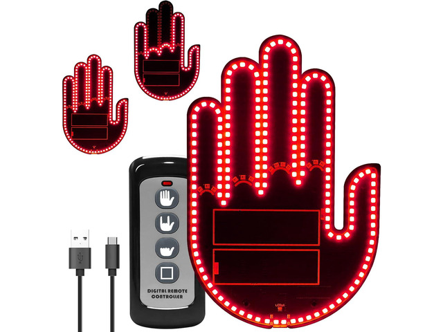 ISUNMEA 2025 New Car Decorative Lights, Rechargeable Led Gesture Lights for SUVs, Trucks, Car Finger Light with Remote, Funny Led Window Sign Light...