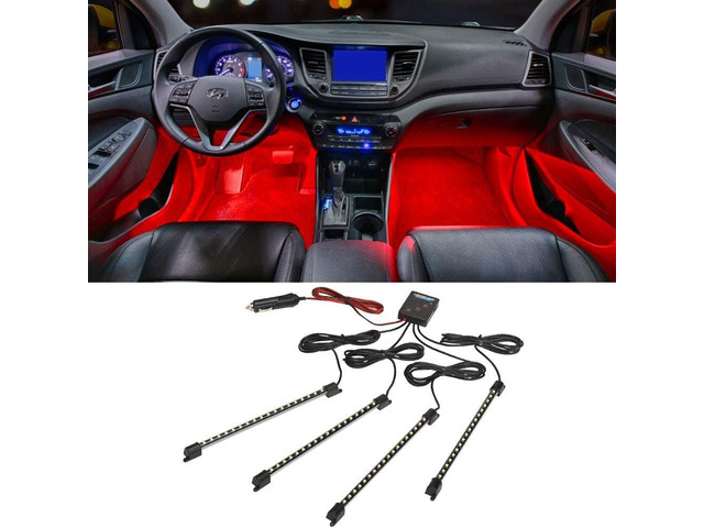 LEDGlow 4pc Red LED Interior Footwell Underdash Neon Lighting Kit for Cars & Trucks - 7 Unique Patterns - Music Mode - 8 Brightness Levels - Auto...