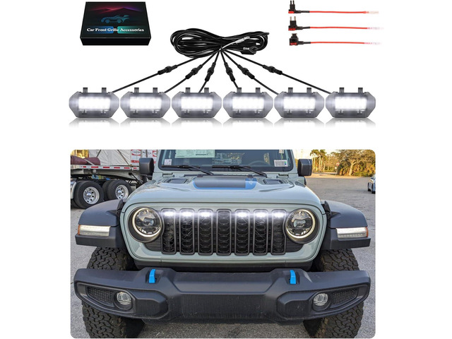 Grill Lights for Jeep Wrangler JL JLU Front Bumper Grille LED Running Marker Lamp Accessories (White, 2024-2025)