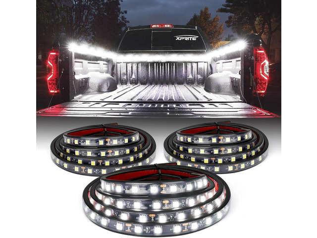 Xprite 3PCS 60' Inch White LED Truck Bed Lights Strip Kit, Pickup Under Body Bed Decoration Lighting Bar for Cargo Trucks Vans SUV RV Boat, with...