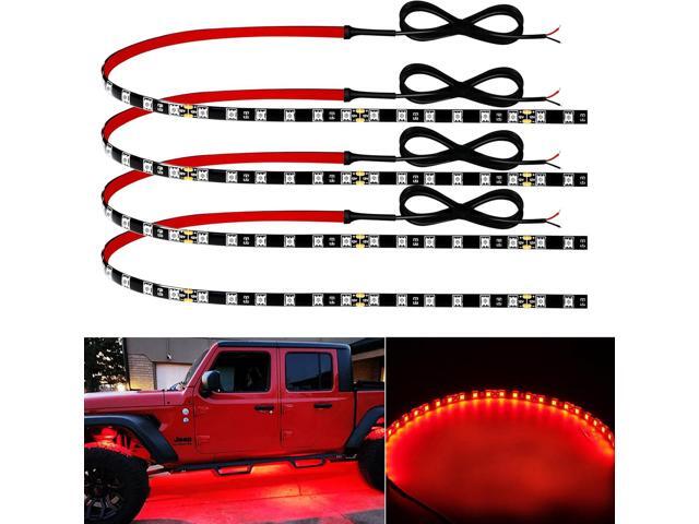 12V Led Light Strip 18' Connectable Red LEDs Strip Lights for Car Motorcycle Golf Cart Automotive Trucks Boat Marine Waterproof Led Light Strip, 4Pack