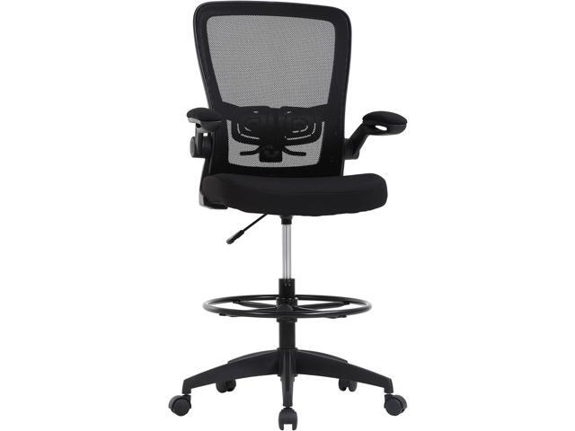 BestOffice Drafting Chair Tall Office Chair Adjustable Height with Lumbar Support Flip Up Arms Footrest Mid Back Task Mesh Desk Chair Computer...
