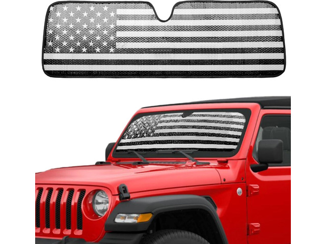 Windshield Sun Shade Compatible with Jeep Wrangler JK JKU JL JLU 1997-2023 & Jeep Gladiator JT 2020-2023 16.5'x52.5' Folding Front Window Sun Shade...