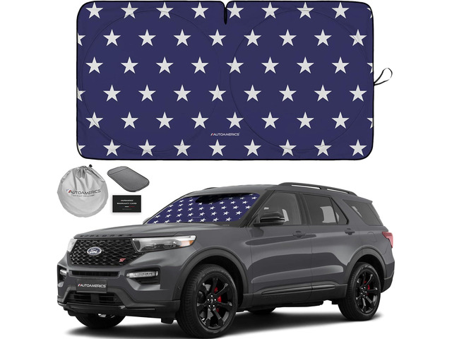 Autoamerics 1-Piece Windshield Sun Shade American Stars Flag USA Patriotic Design - Foldable Car Front Window Sunshade for Sedans SUV Truck -...
