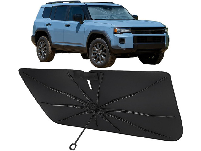 Proadsy Windshield Sun Shade Umbrella for Toyota Land Cruiser 2024-2025 2026 Foldable Car Umbrella Sunshade with Soft TPU Handle Spring Structure...