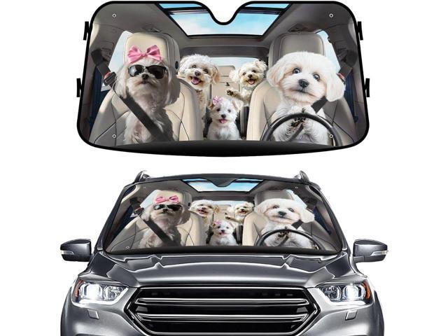 Cute Maltese Dog Family Funny Windshield Sun Shade for Car SUV Truck (55x30 Inches), Sun Shade Windshield, Shades for Front Windows, Protector...