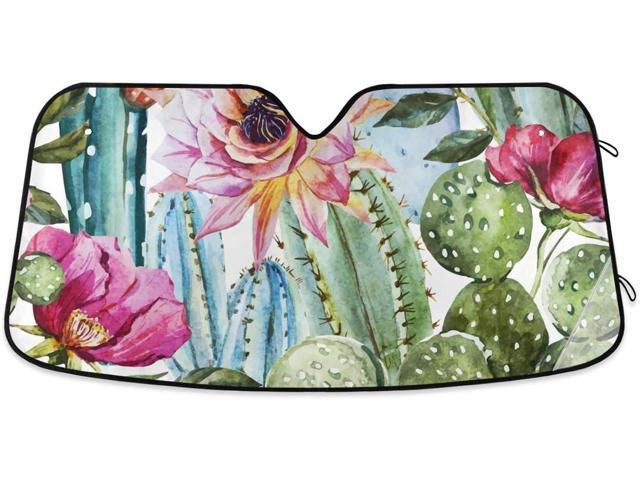 Cactus Floral Car Windshield Sun Shade Block UV Rays Sun Visor Protector Accordion Folding Sunshade Keep Vehicle Cool and Damage Free, Easy to Use,.