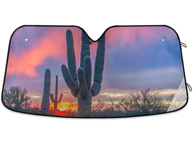 Cactus Sunset Arizona Desert Car Windshield Sun Shade Block UV Rays Sun Visor Protector Accordion Folding Sunshade Keep Vehicle Cool & Damage Free,...